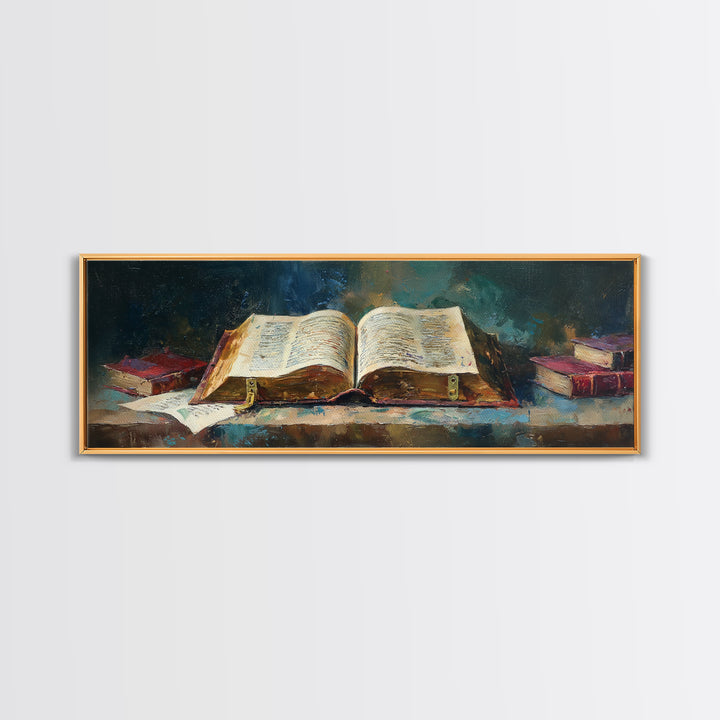 Ancient Book with Brass Clasps Canvas Print, Library Art, Book Art, Library Decor, Oil Painting, Archive, Fine Art Print, LIB-3x1-29