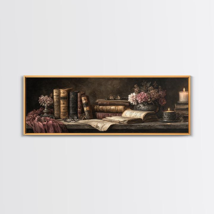 Classical Scholar Portrait Framed Canvas Print, Library Art, Book Art, Library Decor, Fine Art, Archive, Fine Art Print, LIB-3x1-74