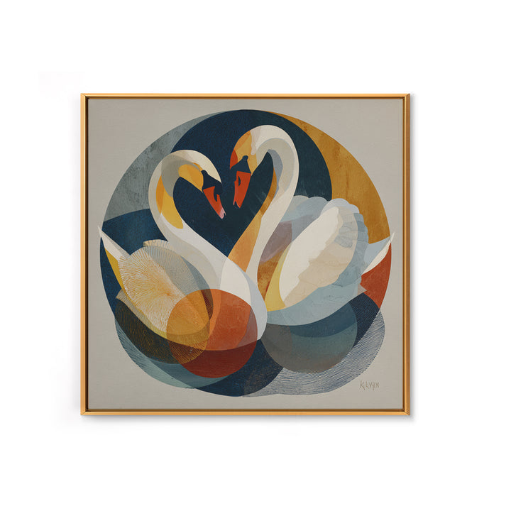 Two Swans Forming a Heart Shape Framed Canvas Print, Line Art, Boho Decor, Living Room Decor, Abstract Art, Line, LIN-1x1-16