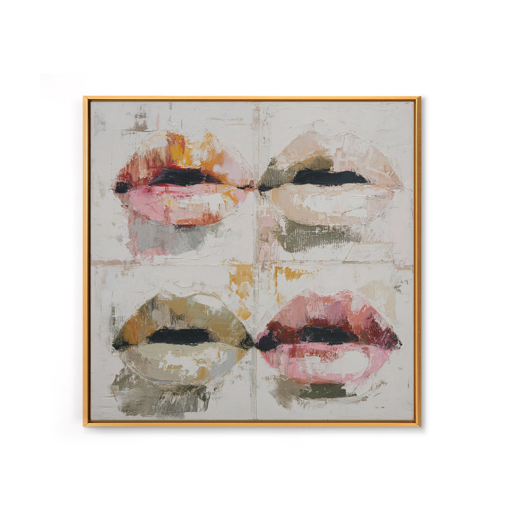 Abstract Lips and Hand Fashion Sketch Framed Canvas Print, Line Art, Aesthetic Prints, Living Room Decor, Fine Art, Line, LIN-1x1-42