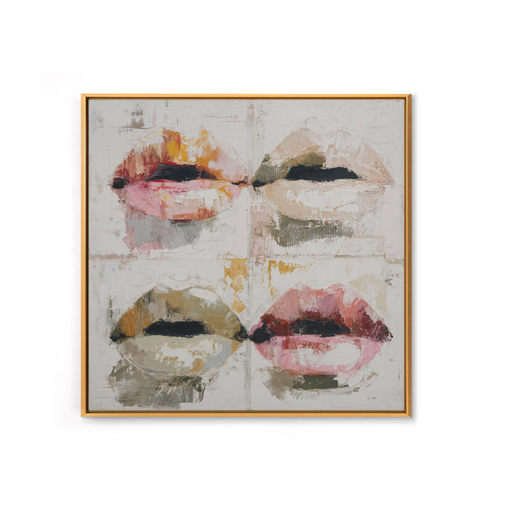 Abstract Lips and Hand Fashion Sketch Framed Canvas Print, Line Art, Aesthetic Prints, Living Room Decor, Fine Art, Line, LIN-1x1-42