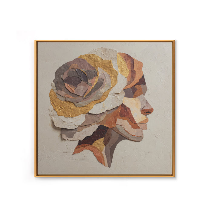 Face and Flower Blended into One Contour Framed Canvas Print, Line Art, Boho Wall Art, Living Room Decor, Fine Art, Line, LIN-1x1-56