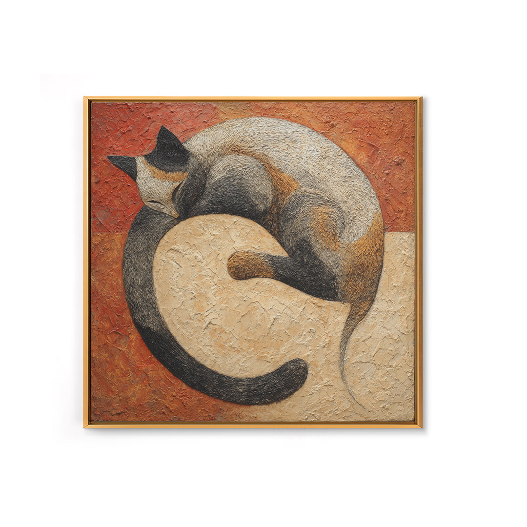 Monoline Cat Stretching Framed Canvas Print, Line Art, Black and White Art, Living Room Decor, Abstract Art, Line, LIN-1x1-6