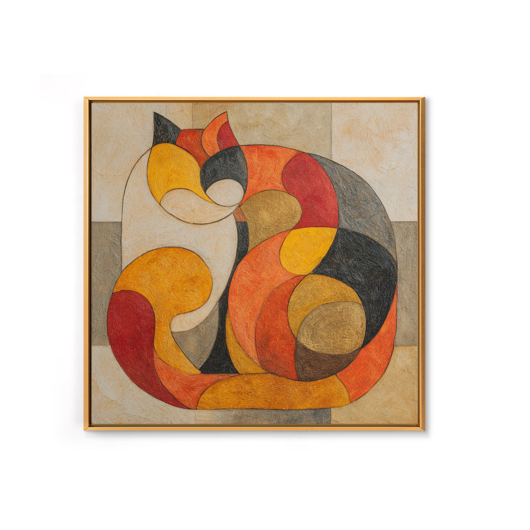 Monoline Cat Stretching Framed Canvas Print, Line Art, Textured Painting, Living Room Decor, Abstract Art, Line, Canvas Art, LIN-1x1-78