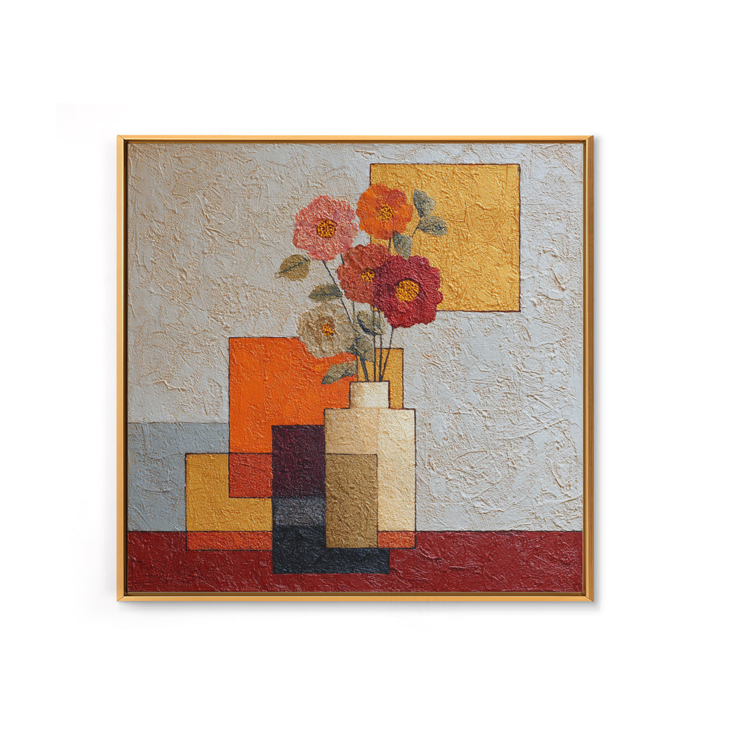 Abstract Vase and Flowers Framed Canvas Print, Line Art, Bird Wall Art, Living Room Decor, Fine Art, Line, Textured Painting, LIN-1x1-84