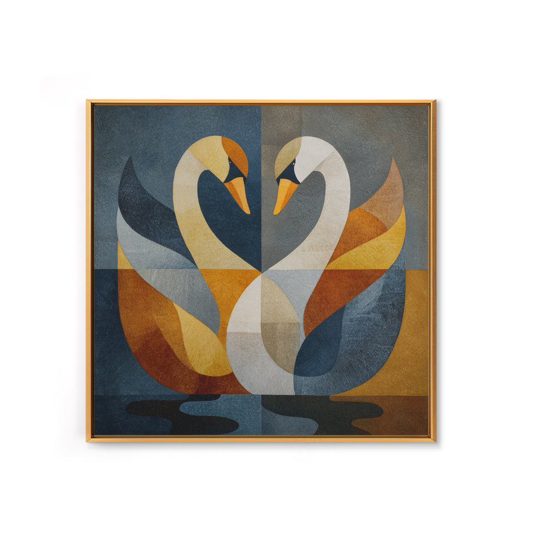 Two Swans Forming a Heart Shape Framed Canvas Print, Line Art, Wall Art, Living Room Decor, Fine Art, Line, Wall Art Print, LIN-1x1-88