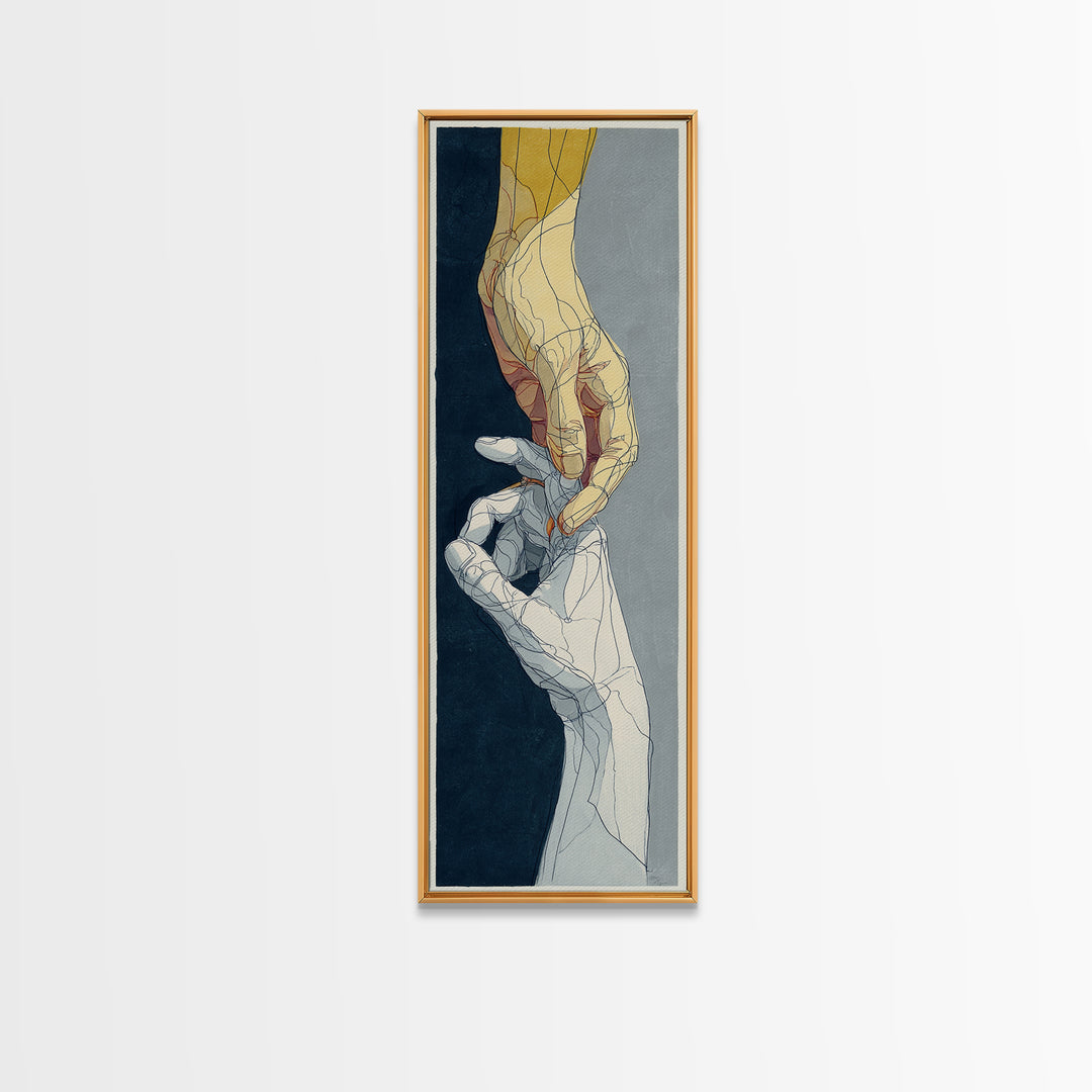 Two Hands Nearly Touching Canvas Print, Line Art, Canvas Art, Living Room Decor, Line, Jesus Wall Art, Gallery Wall Art, LIN-1x3-17