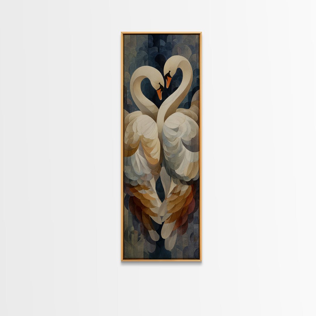 Two Swans Forming a Heart Shape Framed Canvas Print, Line Art, Printable Wall Art, Living Room Decor, Fine Art, Line, LIN-1x3-4