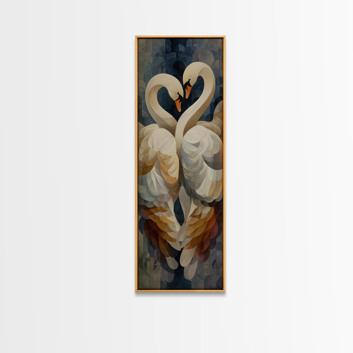 Two Swans Forming a Heart Shape Framed Canvas Print, Line Art, Printable Wall Art, Living Room Decor, Fine Art, Line, LIN-1x3-4