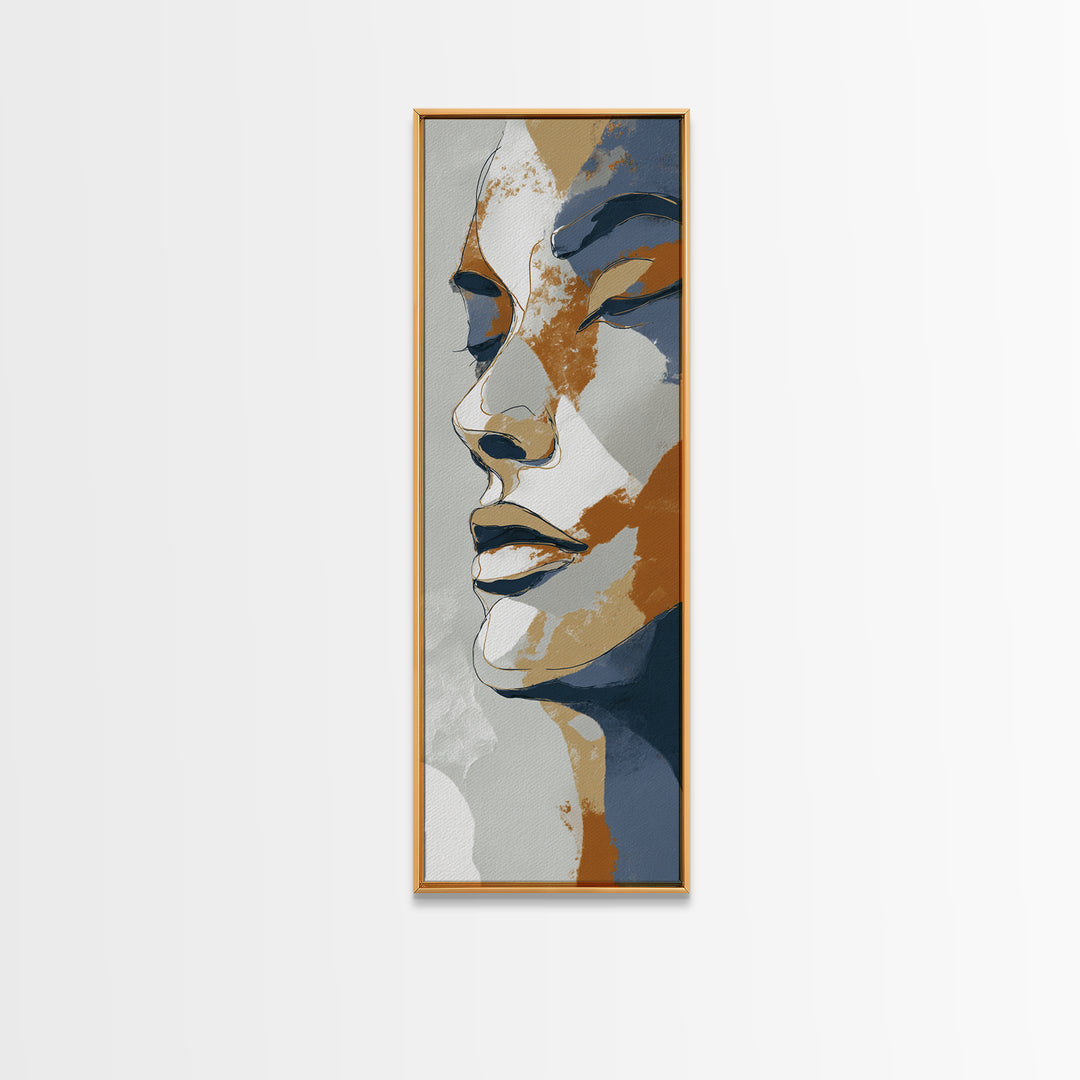 Continuous Line Female Face Framed Canvas Print, Line Art, Boho Wall Art, Living Room Decor, Fine Art, Line, Living Room Art, LIN-1x3-61
