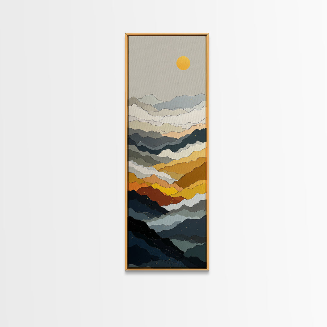 Black Line Mountains Framed Canvas Print, Line Art, Room Decor, Living Room Decor, Fine Art, Line, Digital Wall Art, Canvas Art, LIN-1x3-70