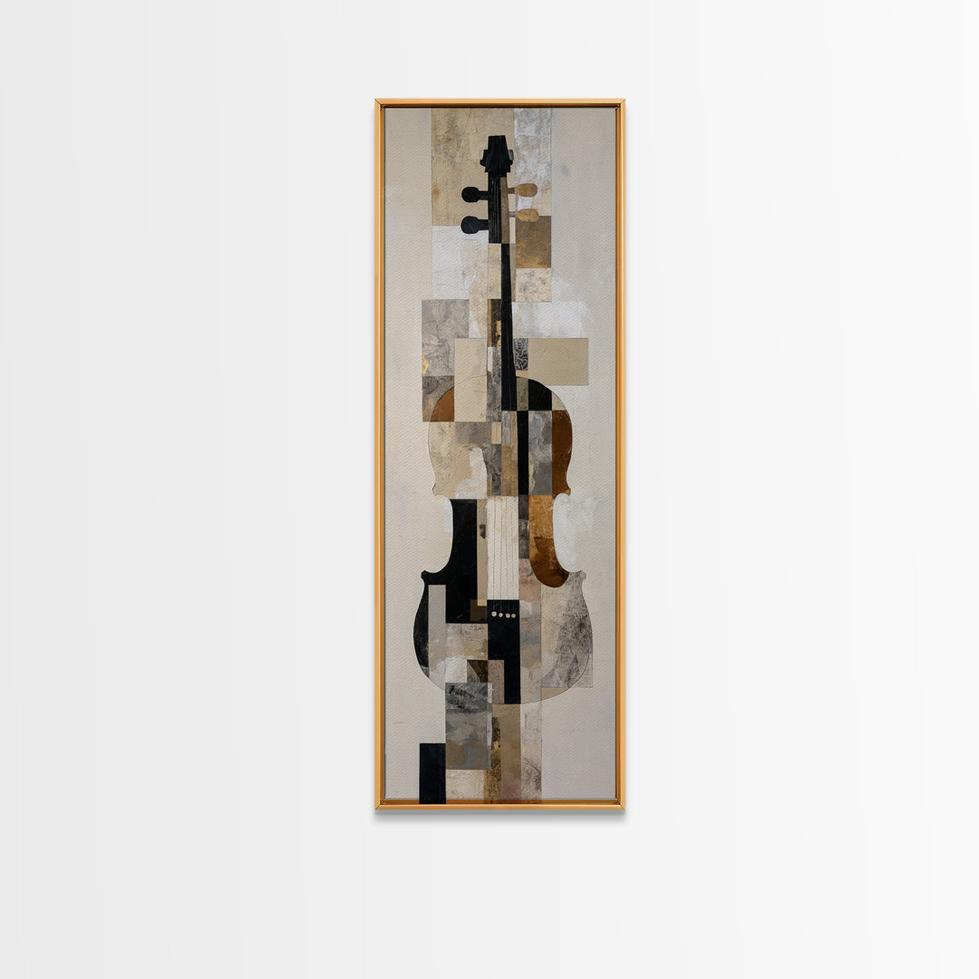 Single Line Violin and Bow Framed Canvas Print, Line Art, Textured Painting, Living Room Decor, Abstract Art, Line, Canvas Art, LIN-1x3-83