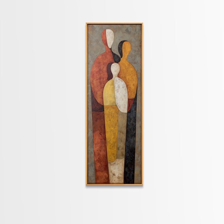 Abstract Family Figures Framed Canvas Print, Line Art, Bird Wall Art, Living Room Decor, Fine Art, Line, Textured Painting, LIN-1x3-84