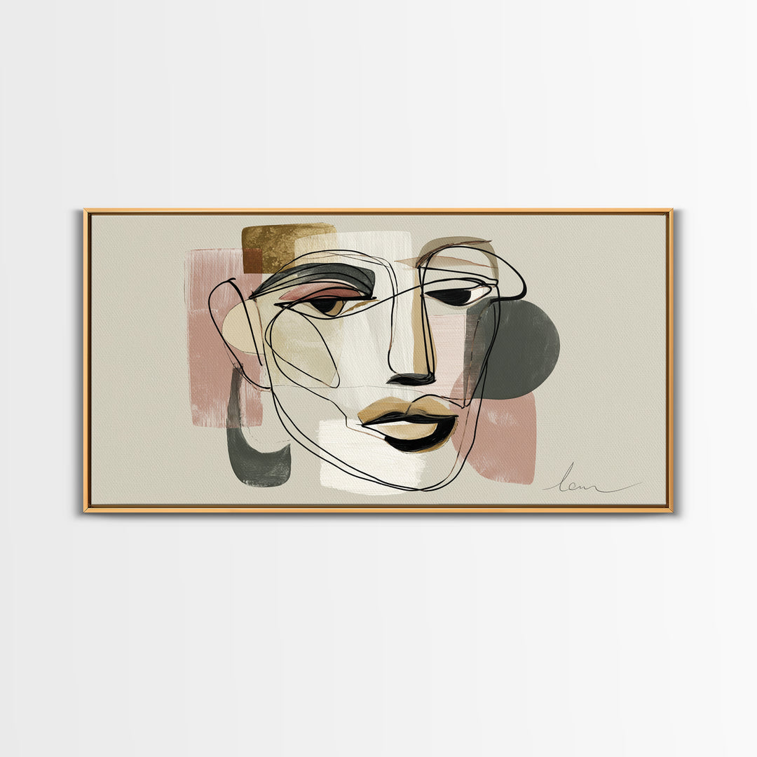 Continuous Line Female Face Canvas Print, Line Art, Modern Wall Art, Living Room Decor, Fine Art, Line, Bird Wall Art, LIN-2x1-21
