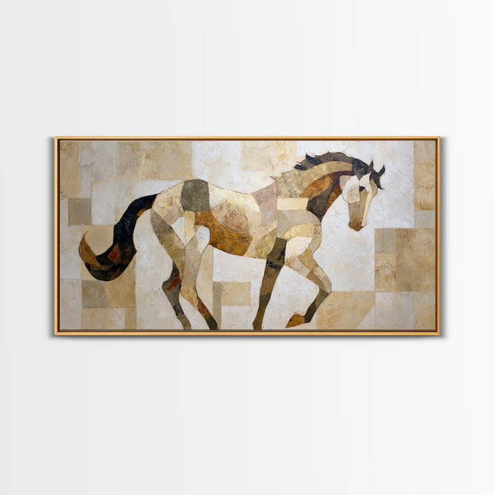 Abstract Horse Formed from Graceful Contour Framed Canvas Print, Line Art, Contemporary Art, Living Room Decor, Fine Art, Line, LIN-2x1-24