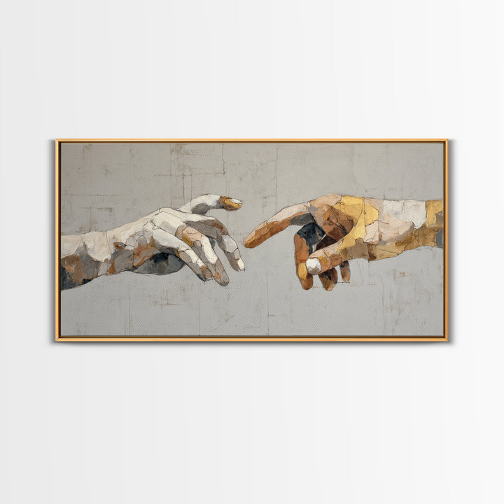 Two Hands Nearly Touching Framed Canvas Print, Line Art, Boho Wall Decor, Living Room Decor, Line, Black and White Art, LIN-2x1-25