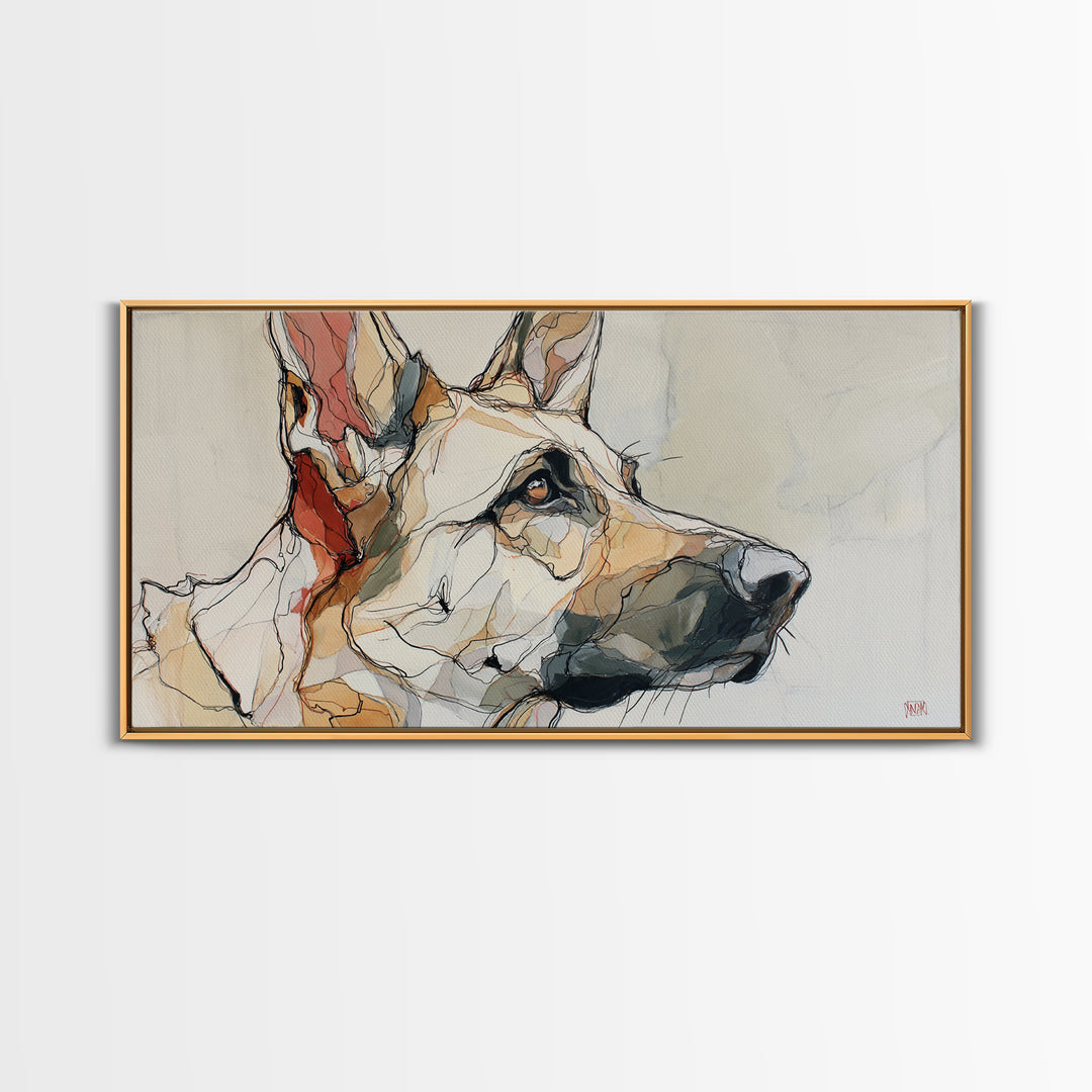 Continuous Line Dog Portrait Framed Canvas Print, Line Art, Living Room Decor, Line, Portrait from Photo, Living Room Art, LIN-2x1-33