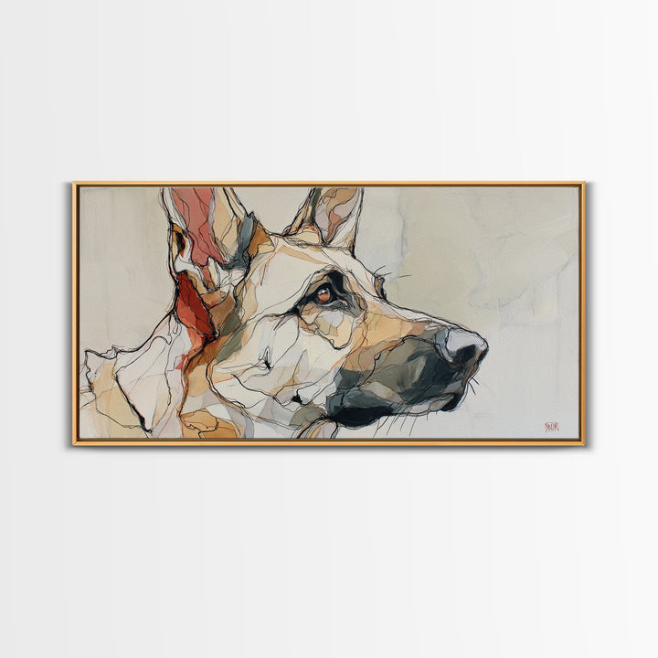 Continuous Line Dog Portrait Framed Canvas Print, Line Art, Living Room Decor, Line, Portrait from Photo, Living Room Art, LIN-2x1-33