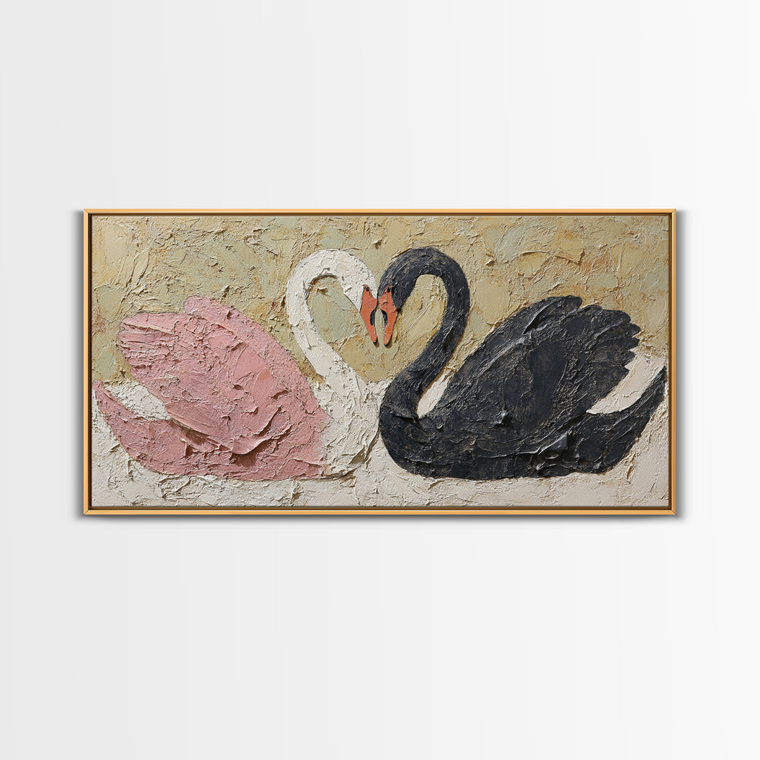 Two Swans Forming a Heart Shape Canvas Print, Line Art, Art, Living Room Decor, Abstract Art, Line, Boho Wall Decor, Boho Decor, LIN-2x1-36