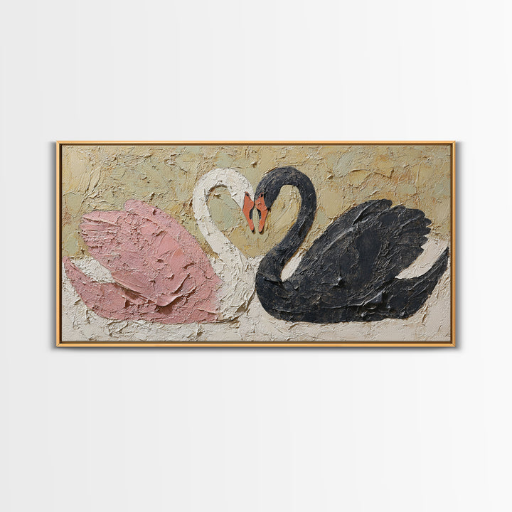 Two Swans Forming a Heart Shape Canvas Print, Line Art, Art, Living Room Decor, Abstract Art, Line, Boho Wall Decor, Boho Decor, LIN-2x1-36