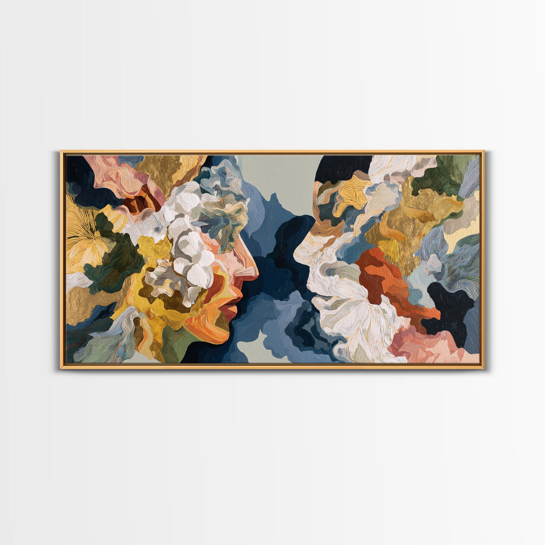 Face and Flower Blended into One Contour Canvas Print, Line Art, Art Print, Living Room Decor, Oil Painting, Line, LIN-2x1-4