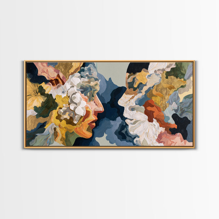 Face and Flower Blended into One Contour Canvas Print, Line Art, Art Print, Living Room Decor, Oil Painting, Line, LIN-2x1-4
