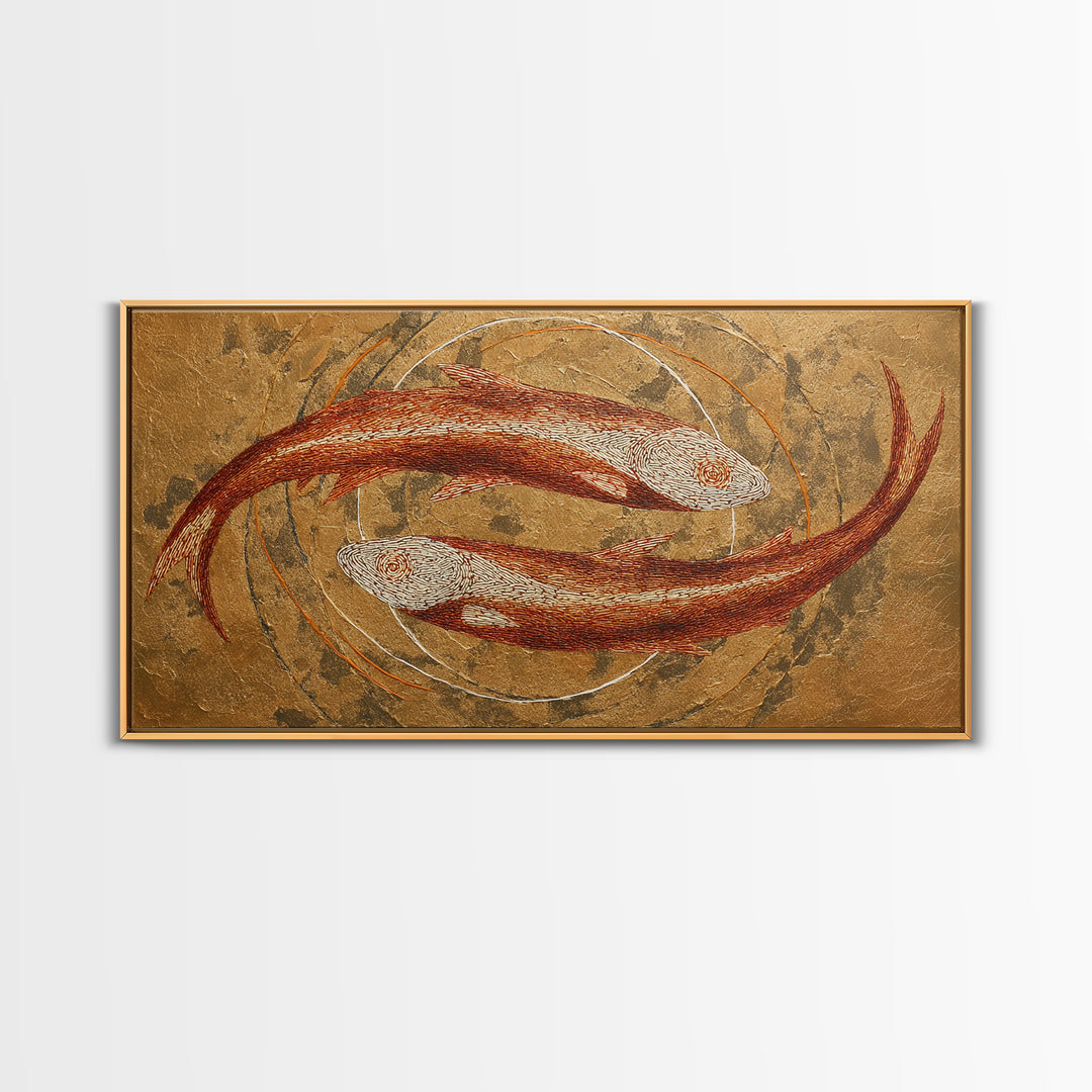 Continuous Line Fish Framed Canvas Print, Line Art, Wall Decor, Living Room Decor, Line, Boho Decor, Living Room Wall Art, LIN-2x1-40