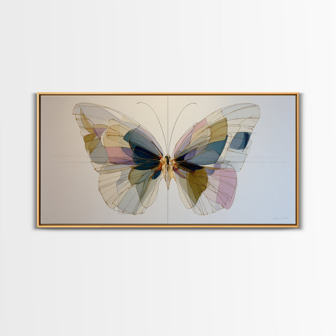 Line Art Butterfly Framed Canvas Print, Line Art, Wall Art, Living Room Decor, Abstract Art, Line, Wall Art Print, LIN-2x1-42