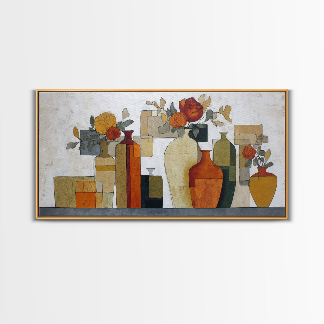 Abstract Vase and Flowers Framed Canvas Print, Line Art, Printable Wall Art, Living Room Decor, Fine Art, Line, Modern Art, LIN-2x1-56