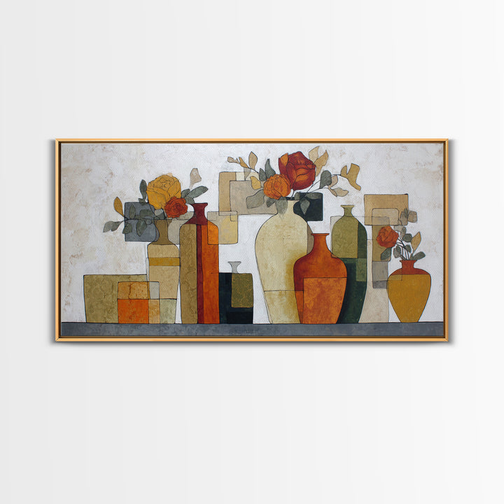 Abstract Vase and Flowers Framed Canvas Print, Line Art, Printable Wall Art, Living Room Decor, Fine Art, Line, Modern Art, LIN-2x1-56