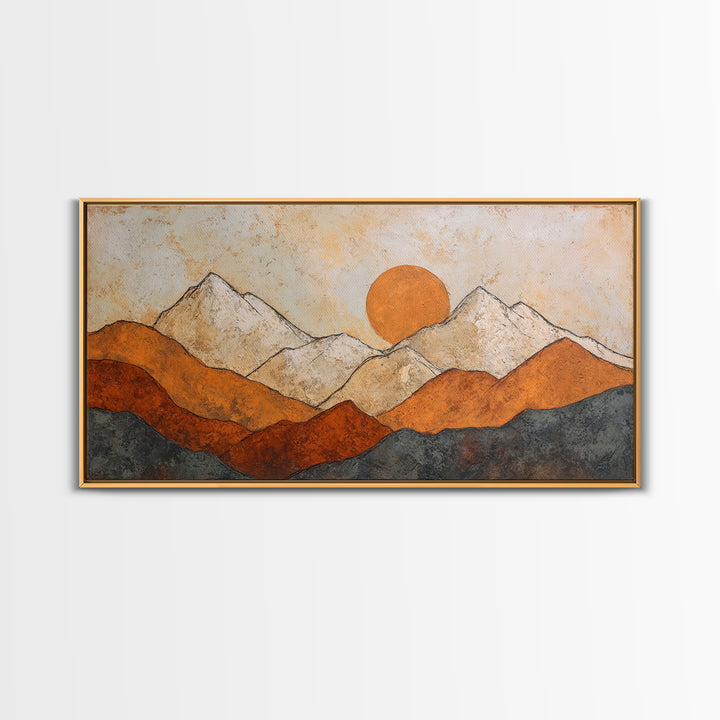 Black Line Mountains Framed Canvas Print, Line Art, Living Room Decor, Oil Painting, Line, Boho Decor, Living Room Wall Art, LIN-2x1-6