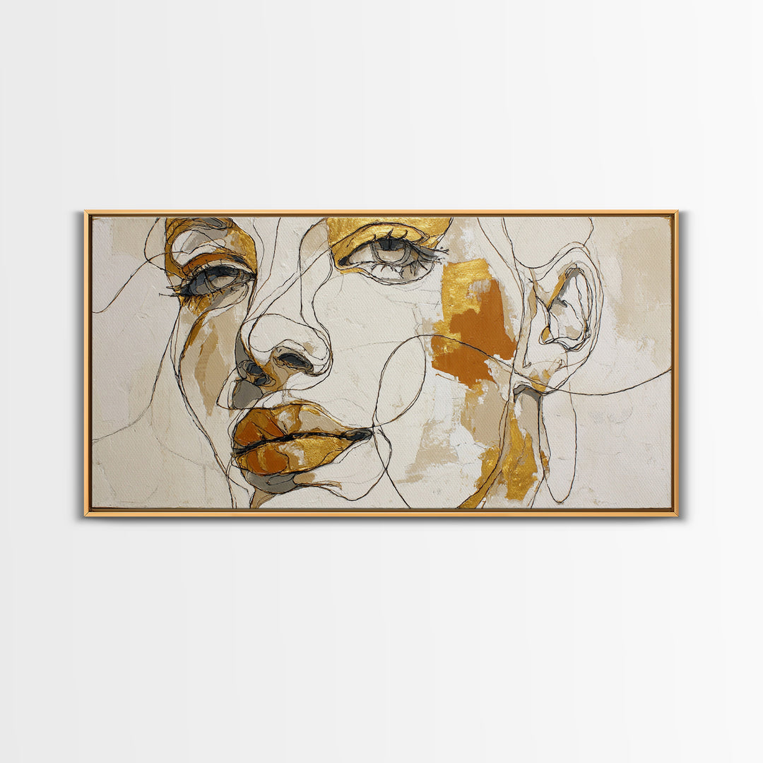 Continuous Line Female Face Canvas Print, Line Art, Gallery Wall Set, Living Room Decor, Fine Art, Line, Textured Painting, LIN-2x1-69
