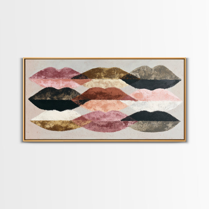 Abstract Lips and Hand Fashion Sketch Framed Canvas Print, Line Art, Living Room Decor, Abstract Art, Line, Portrait from Photo, LIN-2x1-86