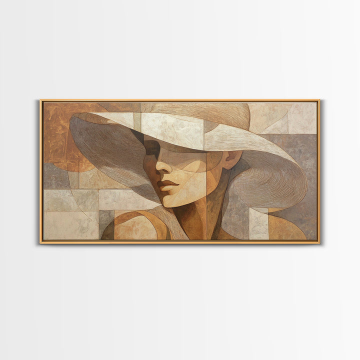 Line Drawing of a Woman Framed Canvas Print, Line Art, Black and White Art, Living Room Decor, Oil Painting, Line, LIN-2x1-87