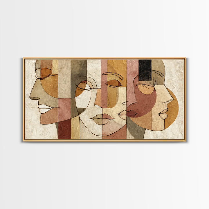 Continuous Line Female Face Canvas Print, Line Art, Gallery Wall Set, Living Room Decor, Fine Art, Line, Textured Painting, LIN-2x1-93