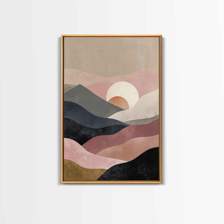 Black Line Mountains Framed Canvas Print, Line Art, Printable Wall Art, Living Room Decor, Watercolor Art, Line, Modern Art, LIN-2x3-18