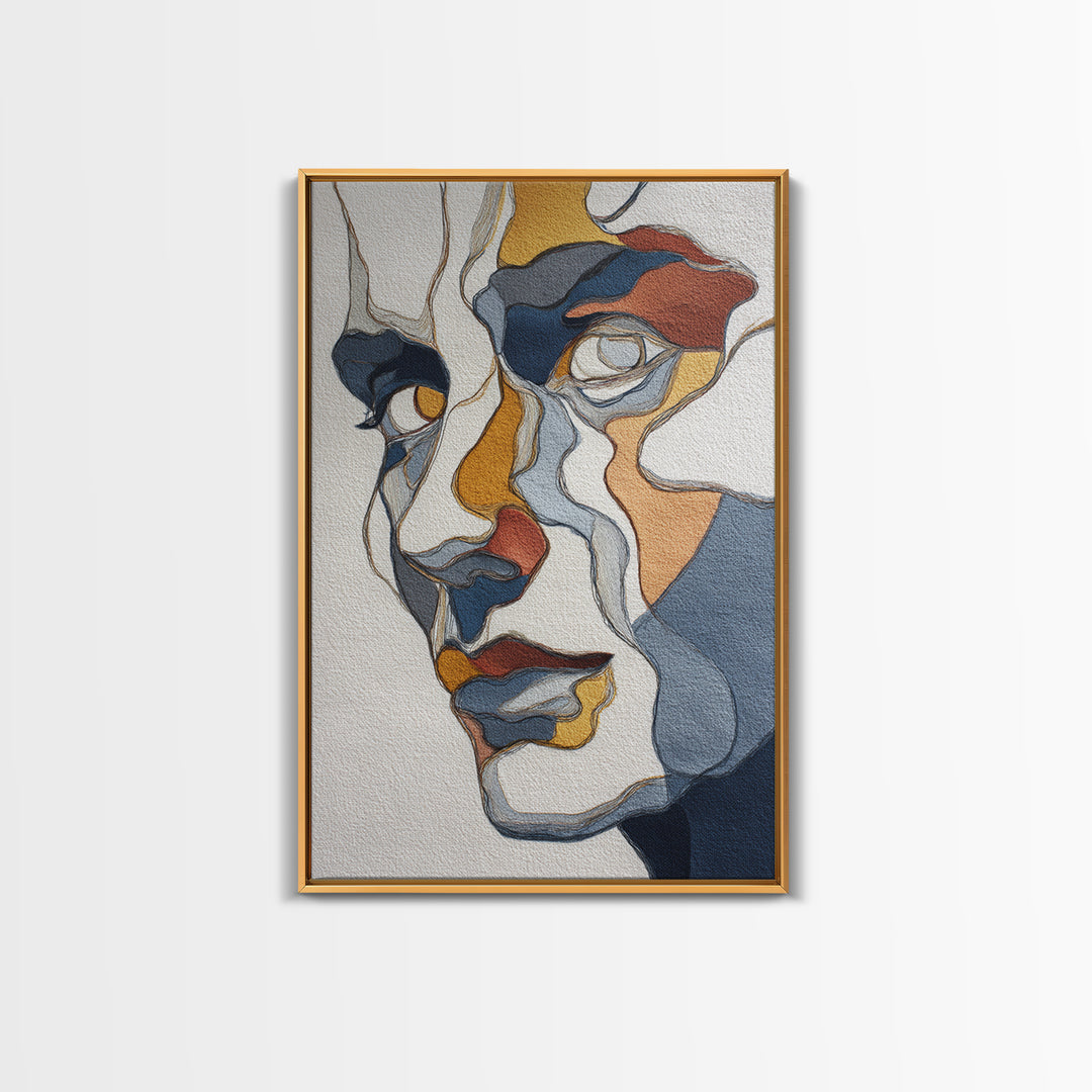 Continuous Line Female Face Framed Canvas Print, Line Art, Portrait from Photo, Living Room Decor, Fine Art, Line, Luxury Decor, LIN-2x3-33