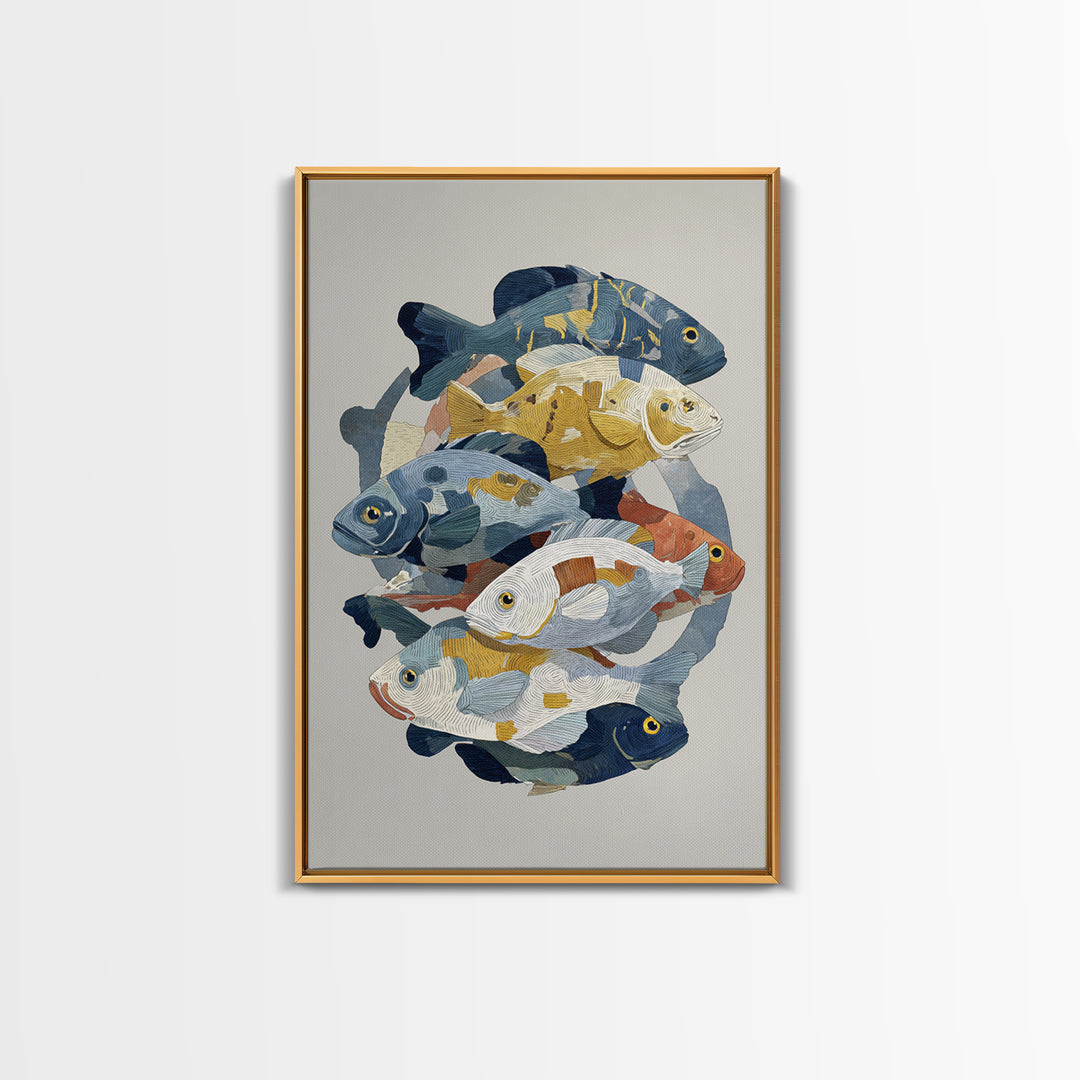 Continuous Line Fish Framed Canvas Print, Line Art, Digital Wall Art, Living Room Decor, Abstract Art, Line, LIN-2x3-4