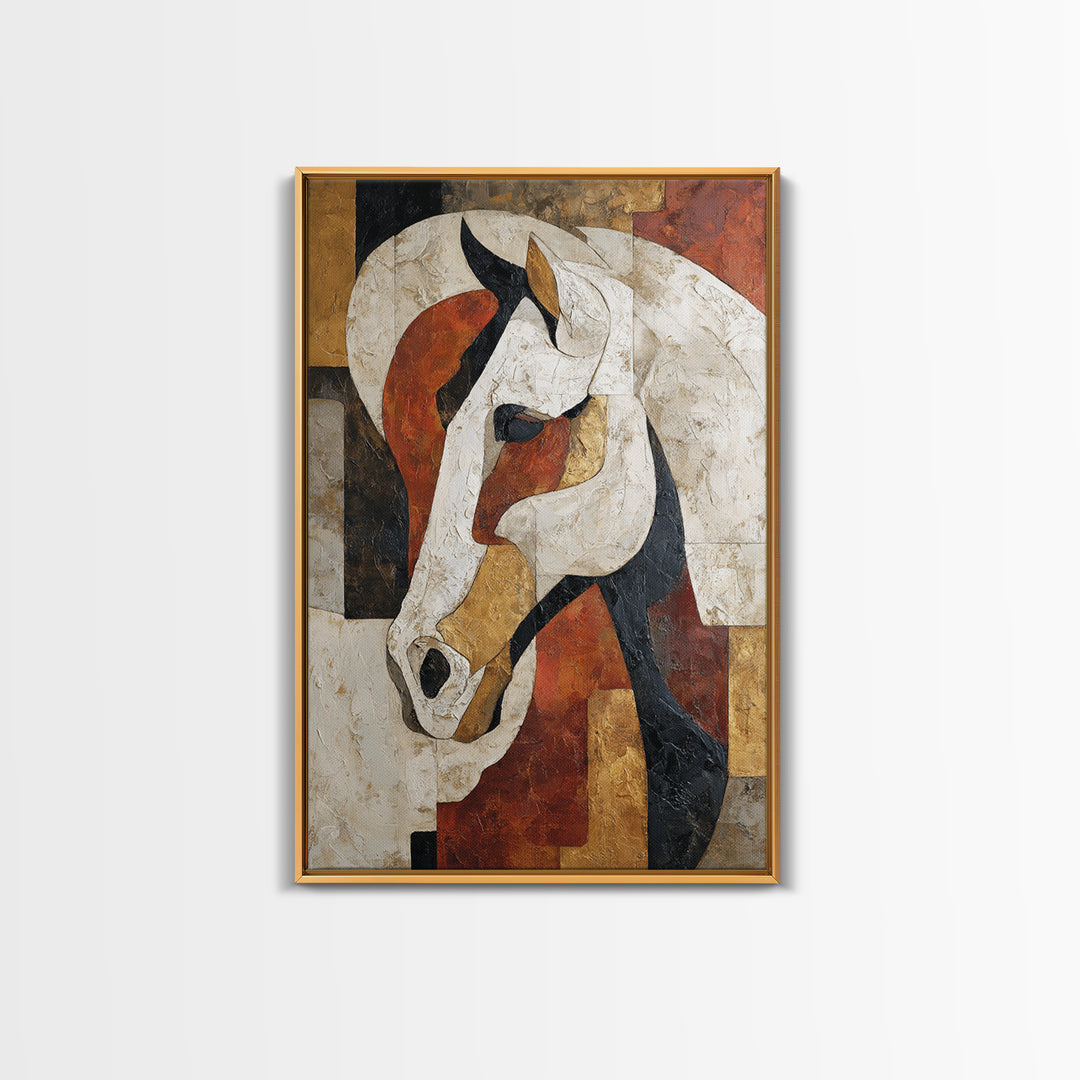 Abstract Horse Formed from Graceful Contour Framed Canvas Print, Line Art, Modern Art, Living Room Decor, Abstract Art, Line, LIN-2x3-60