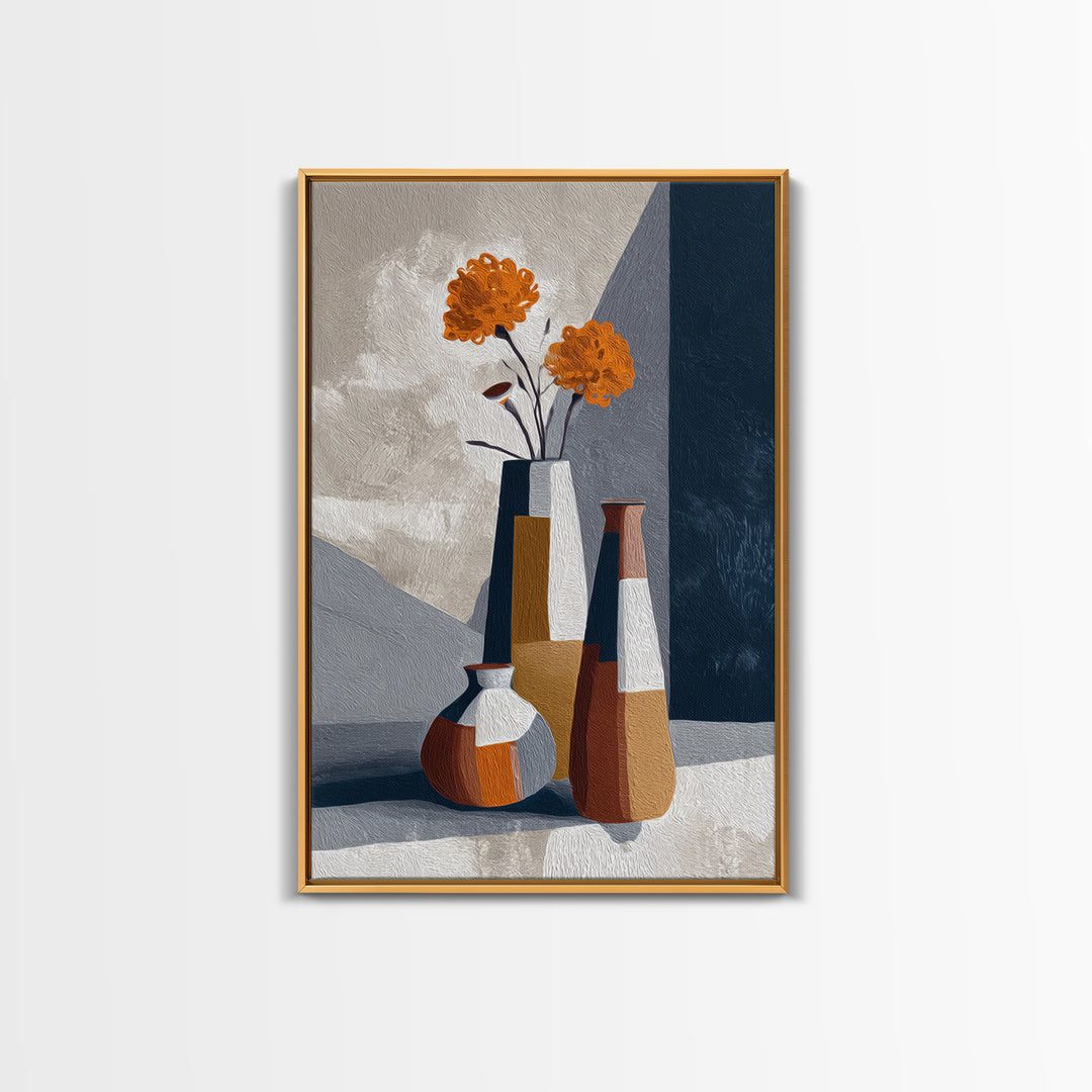 Abstract Vase and Flowers Framed Canvas Print, Line Art, Digital Wall Art, Living Room Decor, Line, Minimalist Wall Art, LIN-2x3-92
