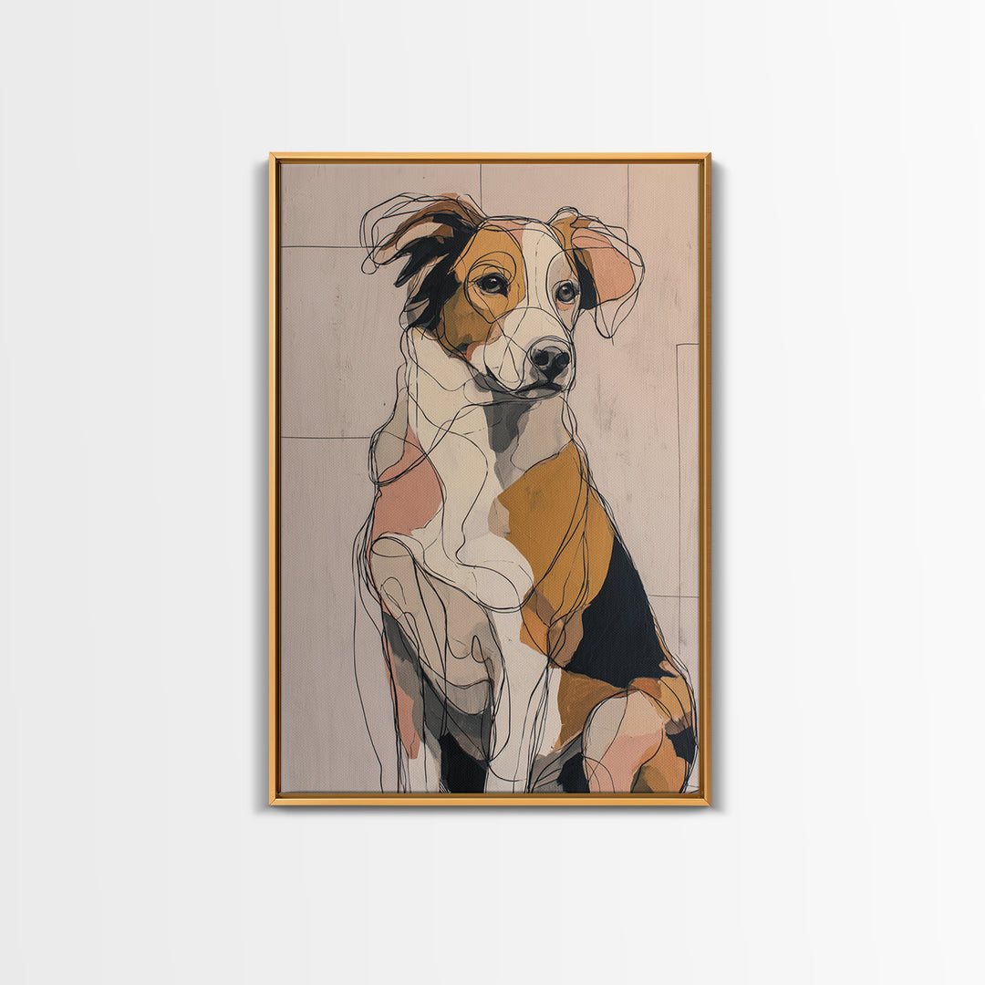 Continuous Line Dog Portrait Framed Canvas Print, Line Art, Bird Wall Art, Living Room Decor, Fine Art, Line, Textured Painting, LIN-2x3-93