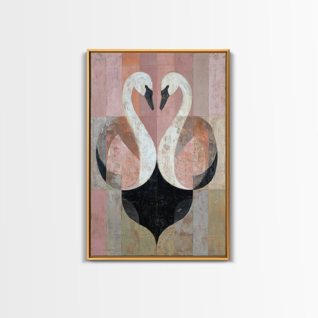 Two Swans Forming a Heart Shape Canvas Print, Line Art, Minimalist Art, Living Room Decor, Abstract Art, Line, Minimalist Decor, LIN-2x3-96