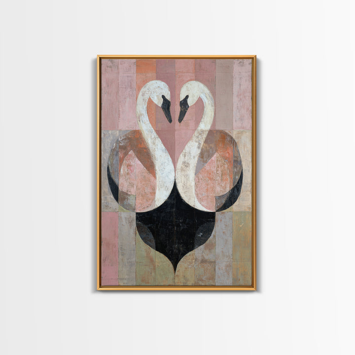 Two Swans Forming a Heart Shape Canvas Print, Line Art, Minimalist Art, Living Room Decor, Abstract Art, Line, Minimalist Decor, LIN-2x3-96