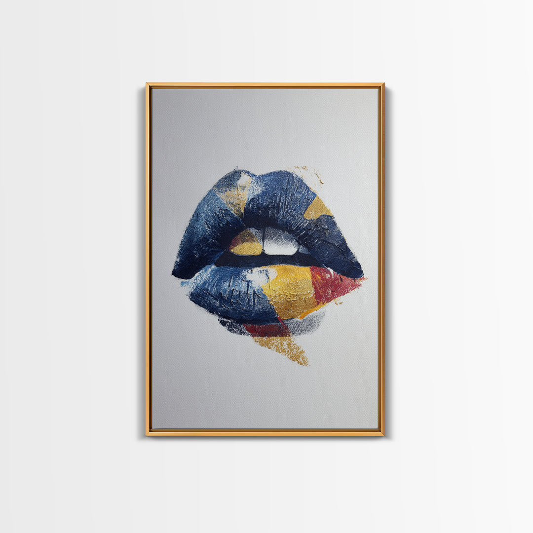 Abstract Lips and Hand Fashion Sketch Framed Canvas Print, Line Art, Boho Wall Decor, Living Room Decor, Abstract Art, Line, LIN-2x3-98