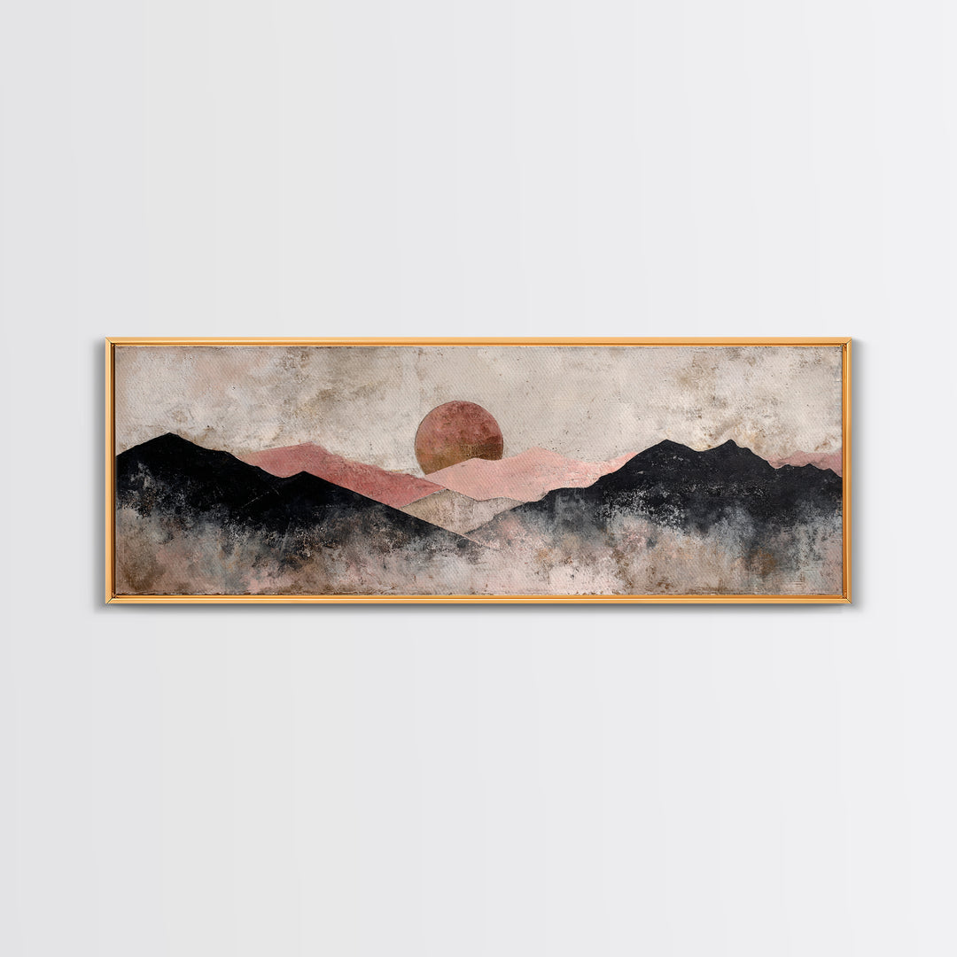 Black Line Mountains Framed Canvas Print, Line Art, Boho Wall Decor, Living Room Decor, Fine Art, Line, Black and White Art, LIN-3x1-2