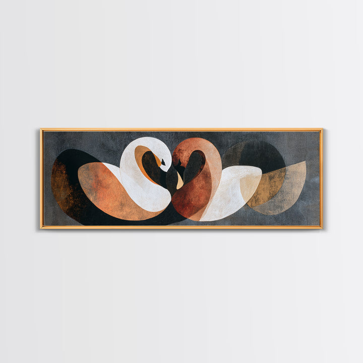 Two Swans Forming a Heart Shape Framed Canvas Print, Line Art, Gallery Decor, Living Room Decor, Abstract Art, Line, Home Decor, LIN-3x1-32