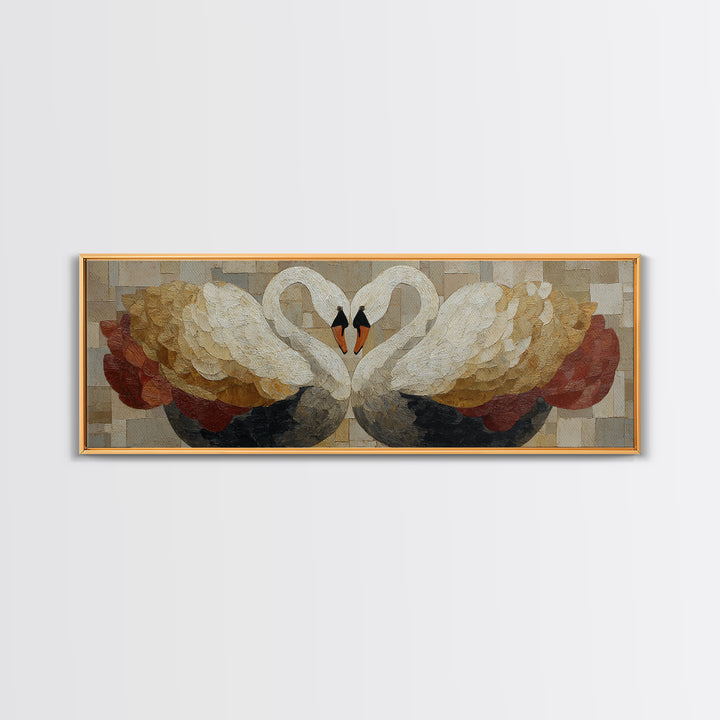 Two Swans Forming a Heart Shape Framed Canvas Print, Line Art, Wall Art, Living Room Decor, Fine Art, Line, Wall Art Print, LIN-3x1-56