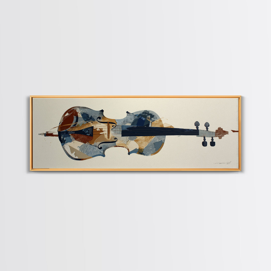 Single Line Violin and Bow Framed Canvas Print, Line Art, Wall Decor, Living Room Decor, Abstract Art, Line, Boho Decor, LIN-3x1-63