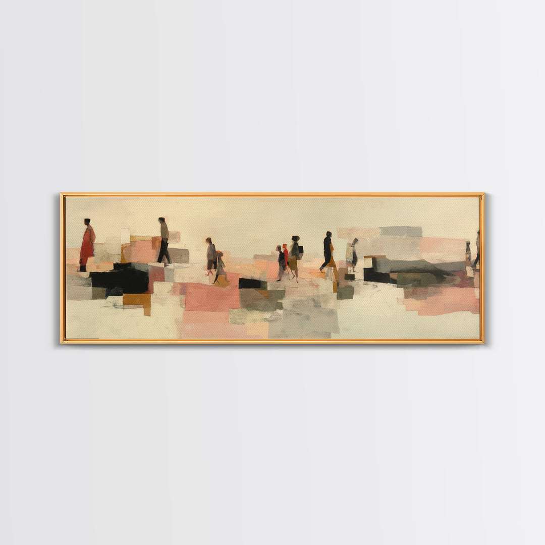 Abstract Family Figures Framed Canvas Print, Line Art, Textured Painting, Living Room Decor, Fine Art, Line, Canvas Art, LIN-3x1-64