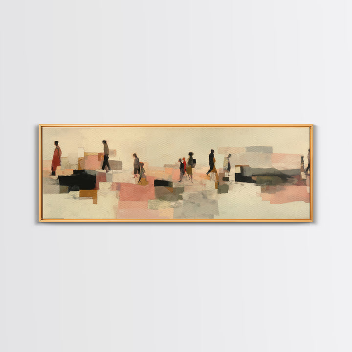Abstract Family Figures Framed Canvas Print, Line Art, Textured Painting, Living Room Decor, Fine Art, Line, Canvas Art, LIN-3x1-64